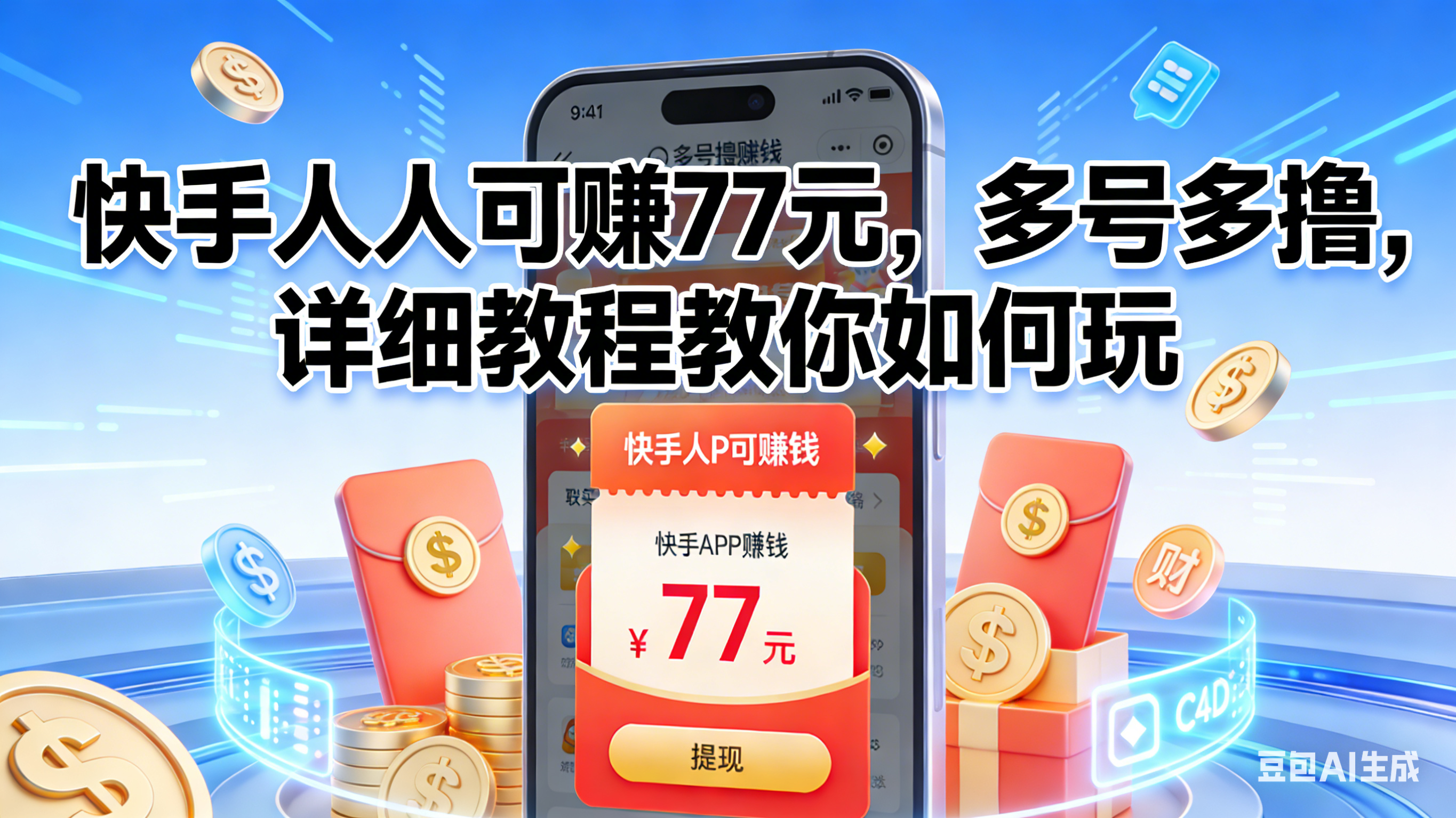 快手人人可赚77元,多号多撸,详细教程教你如何玩网创吧-网创项目资源站-副业项目-创业项目-搞钱项目网创吧