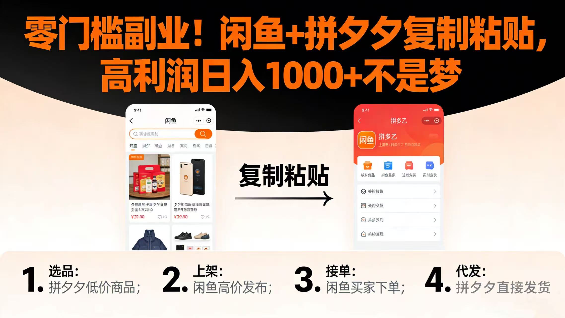 零门槛副业!闲鱼 + 拼夕夕复制粘贴,高利润日入 1000 + 不是梦网创吧-网创项目资源站-副业项目-创业项目-搞钱项目网创吧